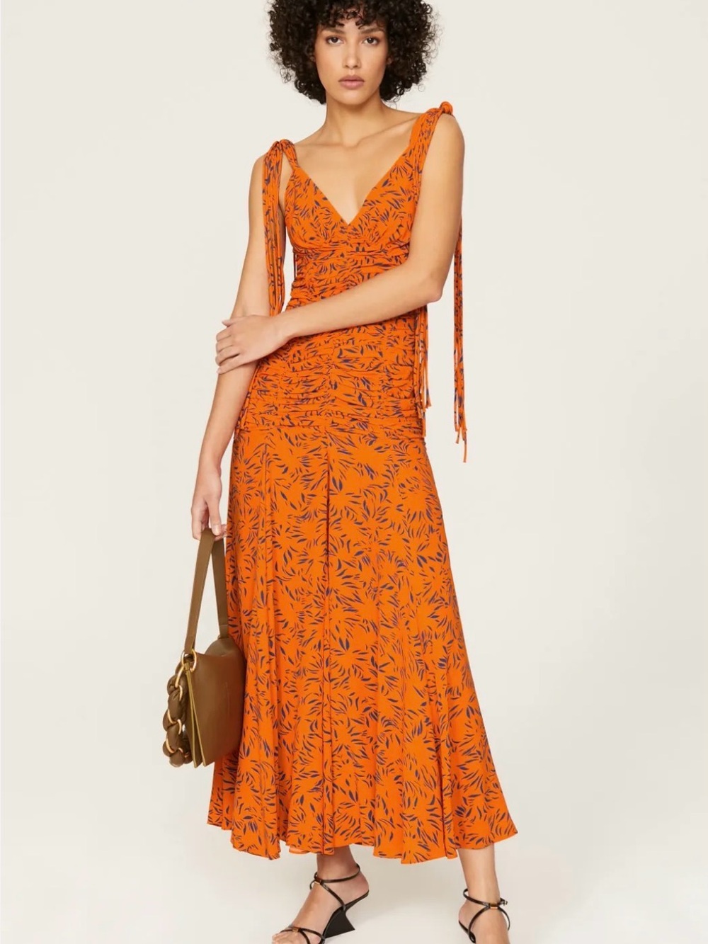 Proenza Schouler Orange Printed Maxi Dress with Tie Straps